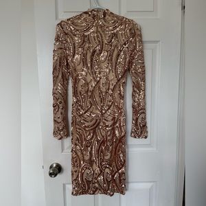 Fashion Nova MIDI Dress rose gold in small size. Only worn once!